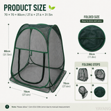 Pop-Up Plant Protector Mesh Cover with Top Shade Net, Zipper Door & Ground Stakes